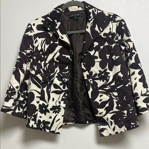 Lafayette 148 New York Chocolate Brown Ivory Floral Blazer 3/4 Sleeve Jacket Med